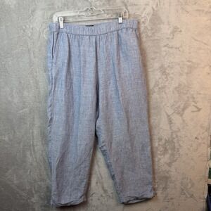 Rachel Roy Womens Linen Pants XL Blue Coastal Nautical Vacation Elastic Waist